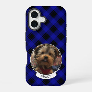 Custom Photo Frame Classic Blue and Black Plaid iPhone 16 Case