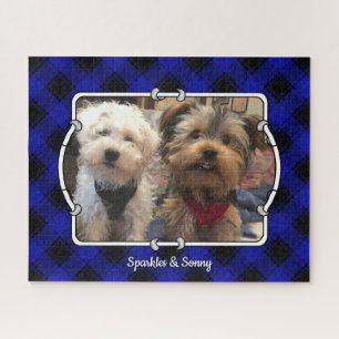 Custom Photo Frame Classic Blue and Black Plaid Jigsaw Puzzle