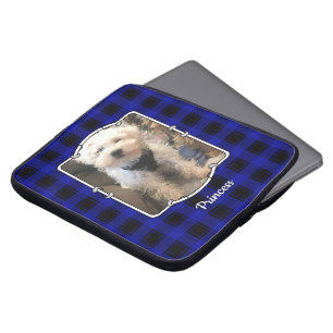 Custom Photo Frame Classic Blue and Black Plaid Laptop Sleeve