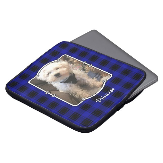 Custom Photo Frame Classic Blue and Black Plaid Laptop Sleeve (Front Top)