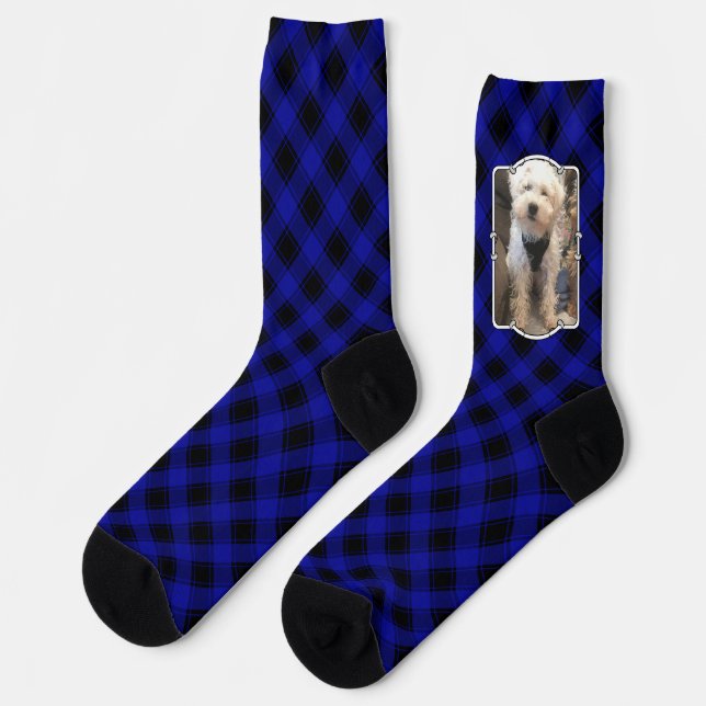 Custom Photo Frame Classic Blue and Black Plaid Socks (Left)