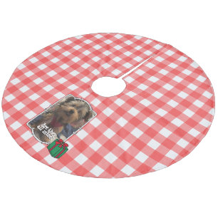 Custom Photo Frame Country Red Buffalo Check Plaid Fleece Tree Skirt