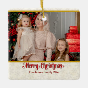 Custom Photo Frame Merry Christmas & New Year Ceramic Ornament