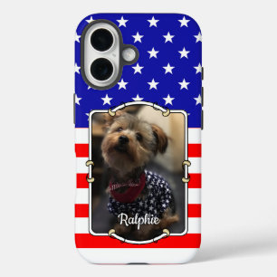 Custom Photo Frame USA American Flag Patriotic Fun iPhone 16 Case