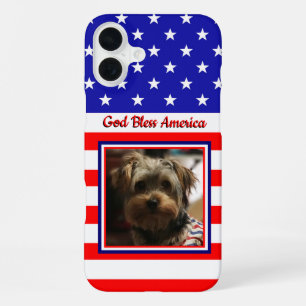 Custom Photo Frame USA American Flag Patriotic Fun iPhone 16 Plus Case