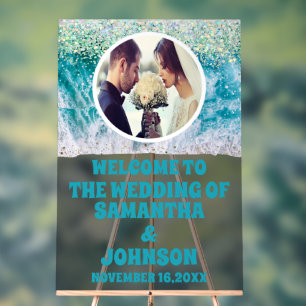 Custom Photo Frosted Beach Wedding Welcome Acrylic Sign