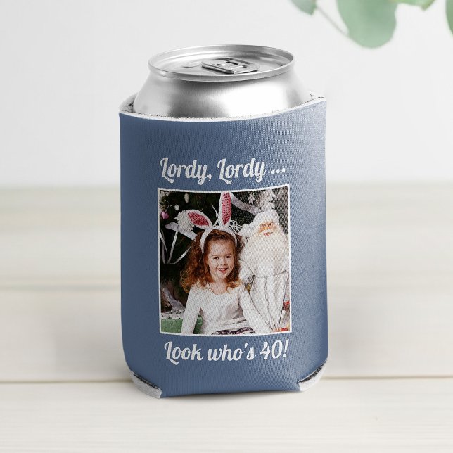 Custom Photo Fun Cool 40th Birthday Blue Can Cooler (Creator Uploaded)
