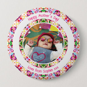 Custom Photo Fun Pink Happy Mother’s Day Keepsake 10 Cm Round Badge