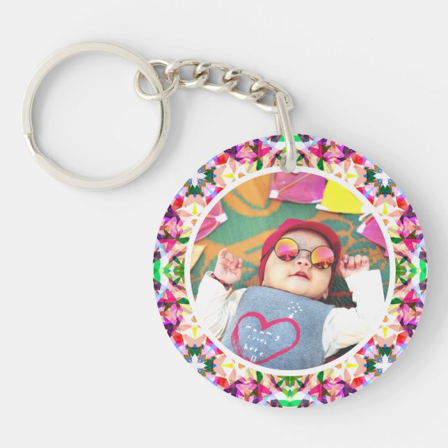 Custom Photo Fun Pink Happy Mother’s Day Keepsake Key Ring (Front)