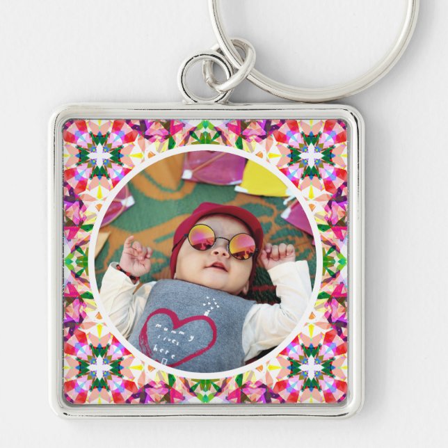 Custom Photo Fun Pink Happy Mother’s Day Keepsake Key Ring (Front)
