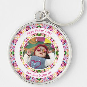 Custom Photo Fun Pink Happy Mother’s Day Keepsake Key Ring