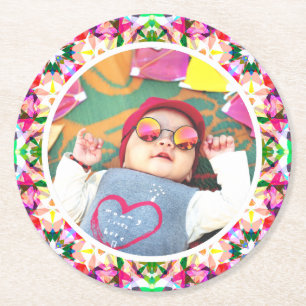Custom Photo Fun Pink Happy Mother’s Day Keepsake Round Paper Coaster