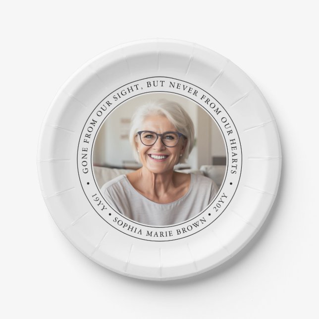 Custom Photo Funeral Memorial Service Tribute Paper Plate (Front)