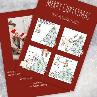 Custom Photo Funny Cat Dog Cartoon Christmas Holiday Card