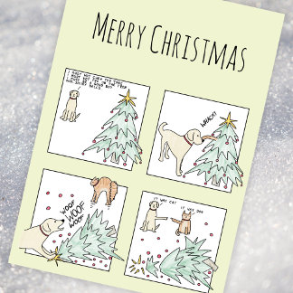 Custom Photo Funny Cat Dog Cartoon Christmas Holiday Card