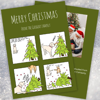 Custom Photo Funny Cat Dog Cartoon Purple Holiday Card