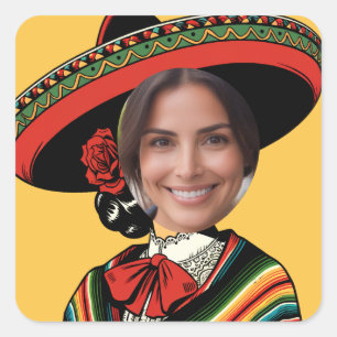 Custom Photo Funny Sombrero Sarape Fiesta Party Square Sticker