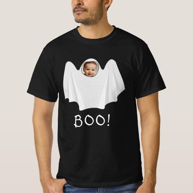 Custom Photo Ghost BOO Happy Halloween Spooky Fun T-Shirt (Front)