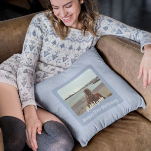 Custom Photo Gifts for 21 Year Old Female Blue Cushion