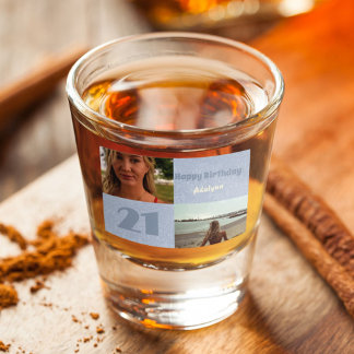 Custom Photo Gifts for 21 Year Old Female Blue Shot Glass