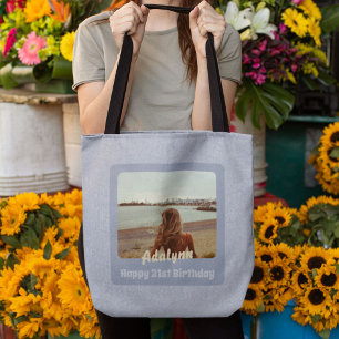 Custom Photo Gifts for 21 Year Old Female Blue Tote Bag
