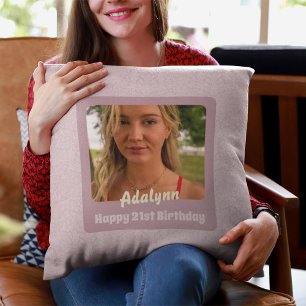 Custom Photo Gifts for 21 Year Old Female Pink Cushion