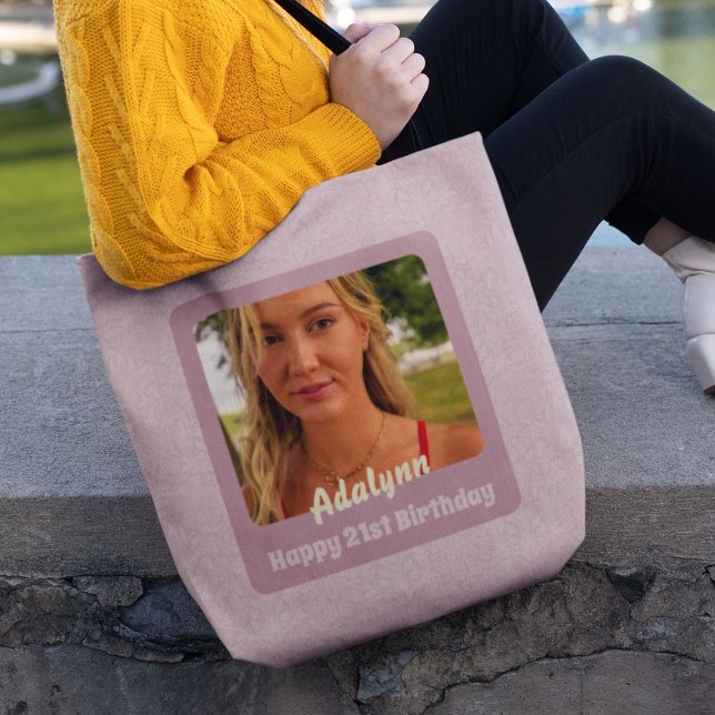 Custom Photo Gifts for 21 Year Old Female Pink Tote Bag (gifts for 21 year old female)