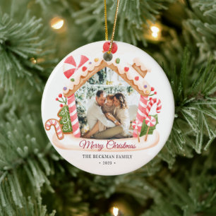 Custom Photo Gingerbread House Christmas Ceramic Tree Decoration