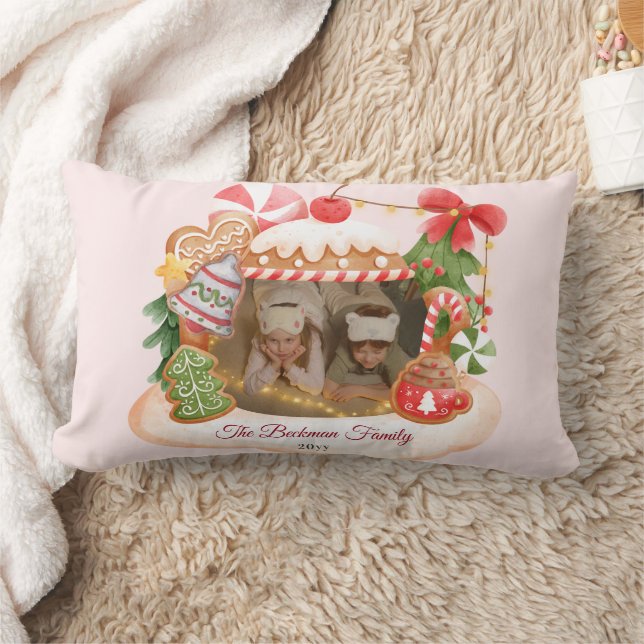 Custom Photo Gingerbread House Christmas Lumbar Cushion (Blanket)
