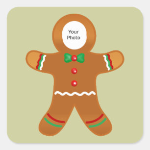 Custom Photo Gingerbread Man Christmas Square Sticker