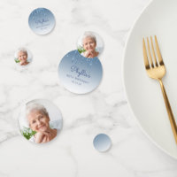 Custom Photo Glam Blue Glitter Drip 80th Birthday