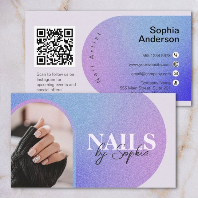 custom Photo Glitter Sparkling Nail Beauty Salon Business Card (Creator Uploaded)