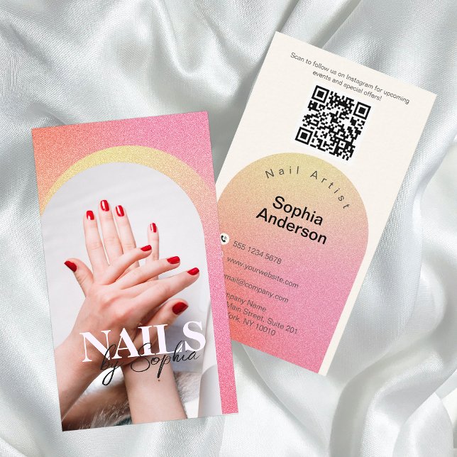 custom Photo Glitter Sparkling Nail Beauty Salon Business Card (Creator Uploaded)