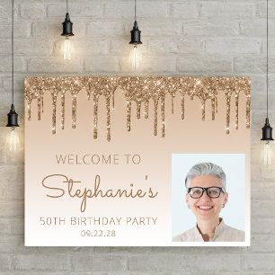 Custom Photo Gold 50th Birthday Welcome Poster