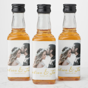 Custom Photo Gold Calligraphy Wedding Favour Liquor Bottle Label