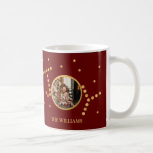 Custom Photo Gold maroon red Christmas Holiday Coffee Mug