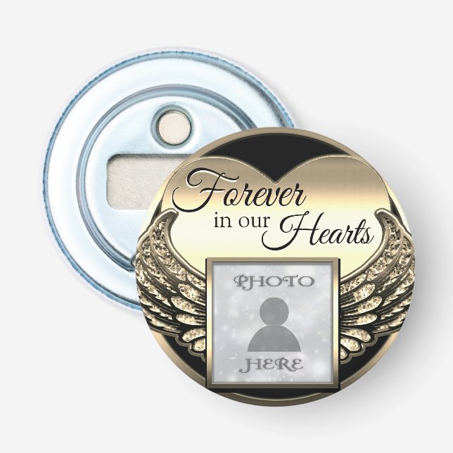 Custom Photo Gold Memorial Heart  Bottle Opener (Front)