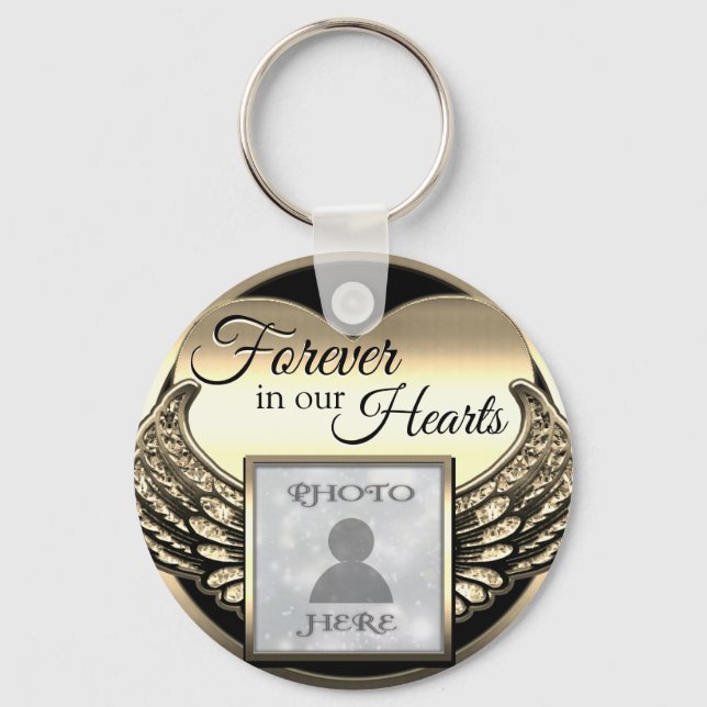 Custom Photo Gold Memorial Heart Keychain (Front)
