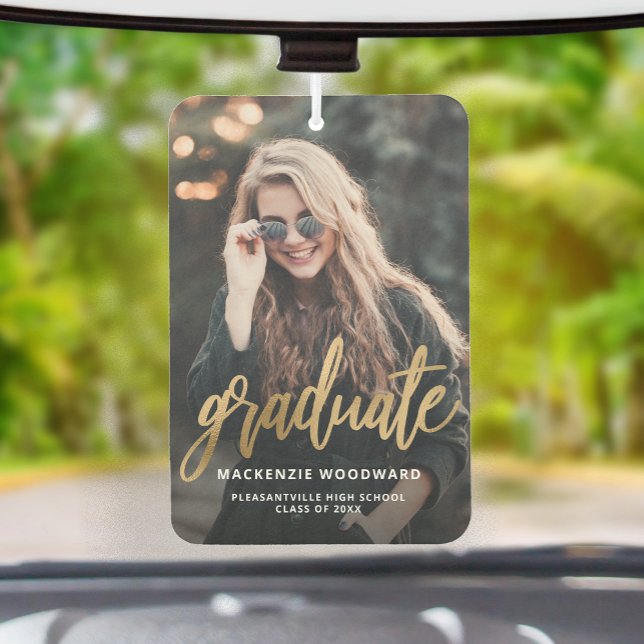 Custom Photo Gold Script Graduation Car Air Freshener (Creator Uploaded)
