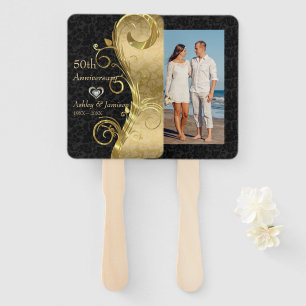Custom Photo Golden Damask Hand Fan