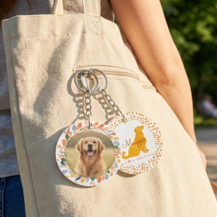 Custom Photo Golden Retriever - Pastel Orange Key Ring