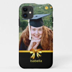 Custom photo & golden ribbon on black Case-Mate iPhone case