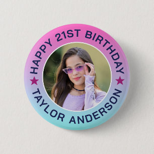 Custom Photo Gradient Pattern Retro Happy Birthday 6 Cm Round Badge