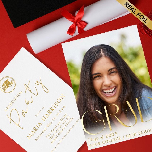 Custom Photo Graduation Gold Foil Invitation (Creator Uploaded)