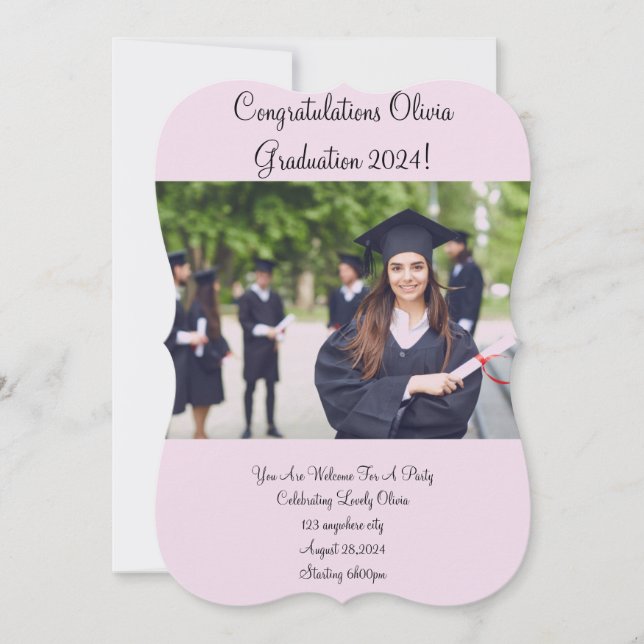CUSTOM PHOTO GRADUATION PARTY INVITATION PINK (Front)