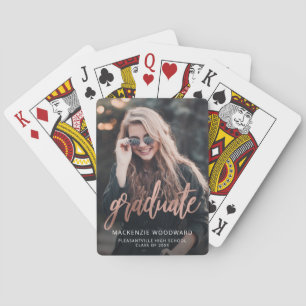 Custom Photo Graduation Rose Gold Script Playing Cards