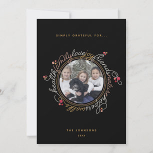 Custom Photo Gratitude Wreath Photo Holiday Card