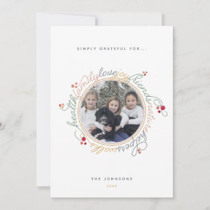 Custom Photo Gratitude Wreath Photo Holiday Card
