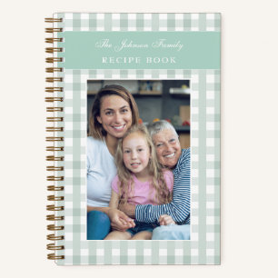 Custom Photo Green Gingham Family Recipe Book