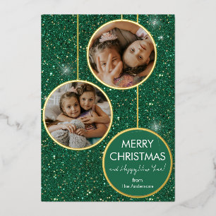 Custom Photo Green Glitter Merry Christmas